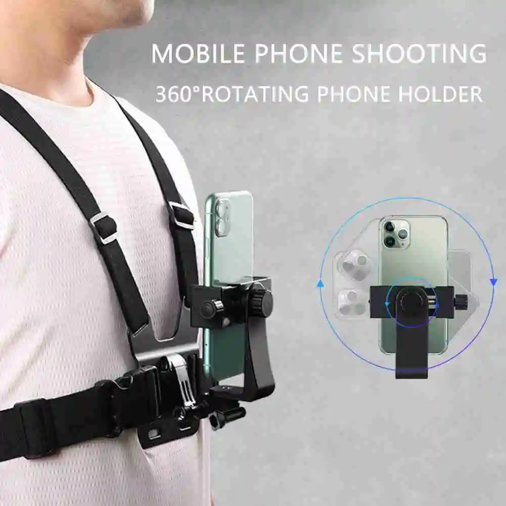 

First-Person-View Camera/Mobile Phone Holder With Chest Strap 360 Rotate Climbing Cycling Phone Stand Outdoor Riding Motorcycle