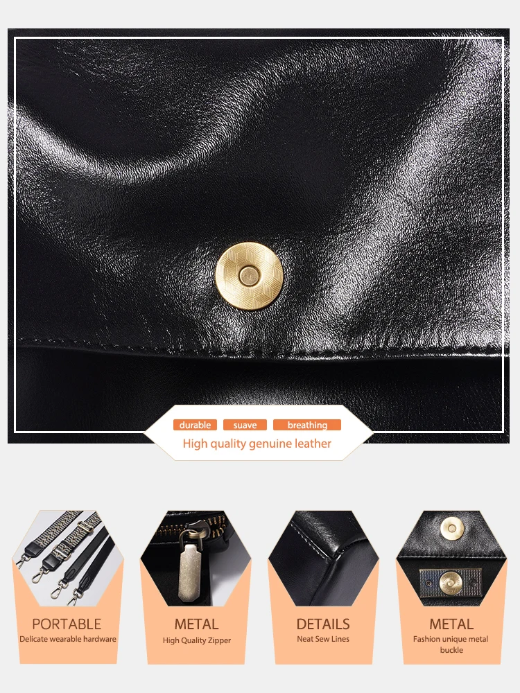 Zency Genuine Leather Luxury Designer Handbag For Women Large Capacity Shoulder Bag For Commuter Ladies Handbag Retro Black