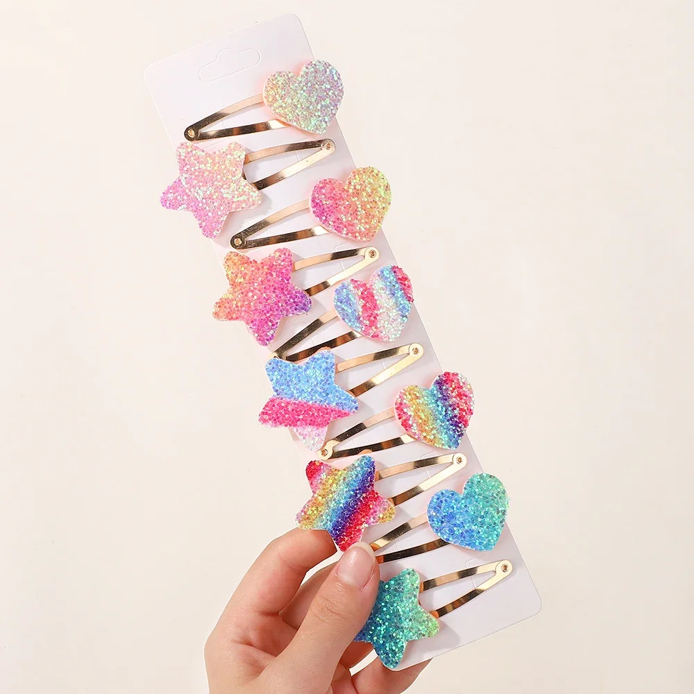 

16/20Pcs Lovely Five Star Peaches Shape Hair Pins for Baby Girls Glitter Geometric Alloy Hair Clip Barrette Kid Hair Accessories