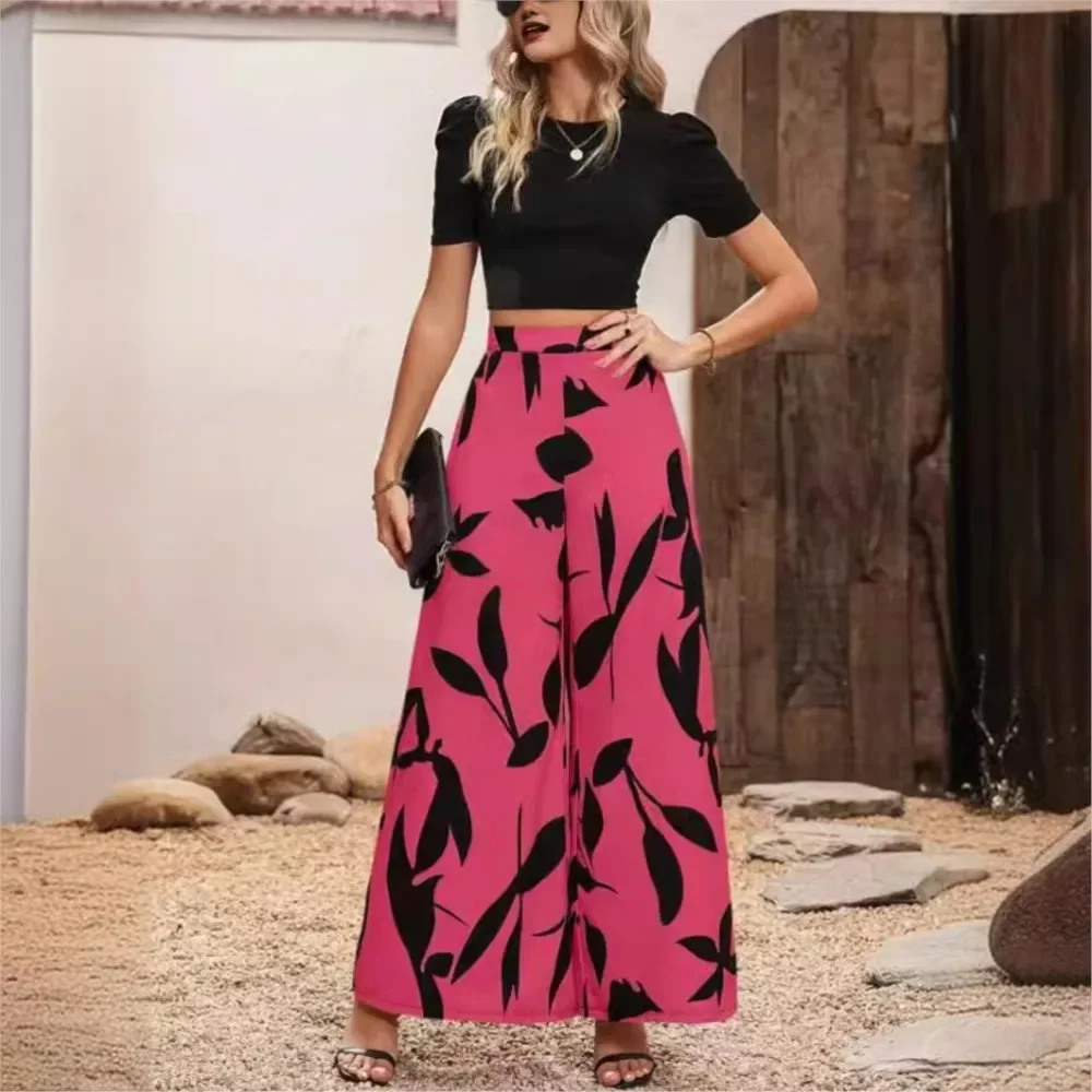 2024 Fashion Print Casual Wide Leg Pant for Women\'s Trousers Spring Summer High Waist Slim Simple New in Female Pants Pantalon