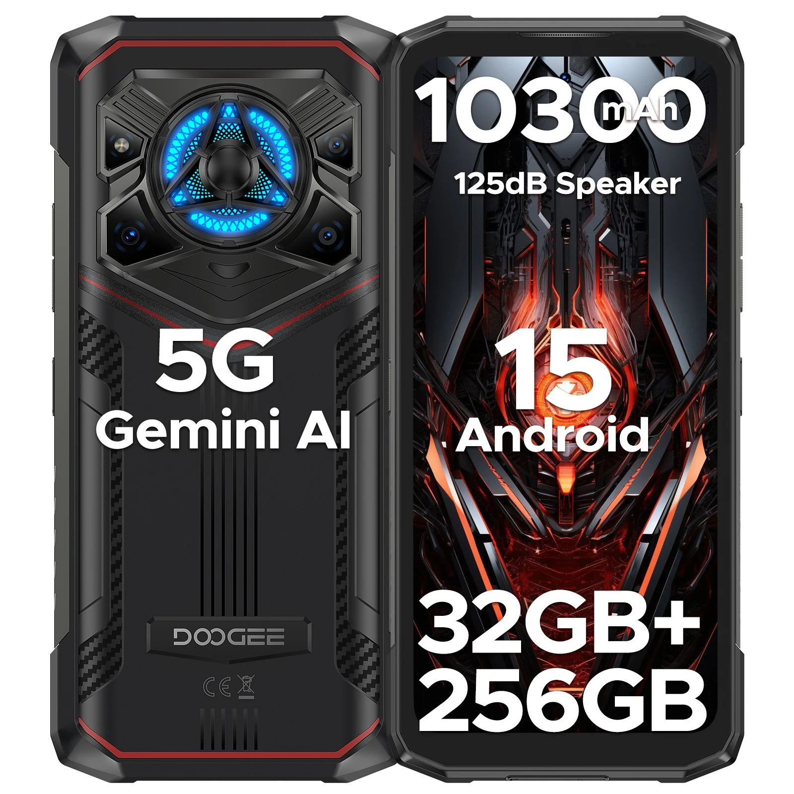 الإصدار العالمي DOOGEE Blade20 Play 5G هاتف متين 6.6 بوصة Gemini Al 125dB مكبر صوت بطارية 10300 مللي أمبير NFC أندرويد 15 هاتف محمول