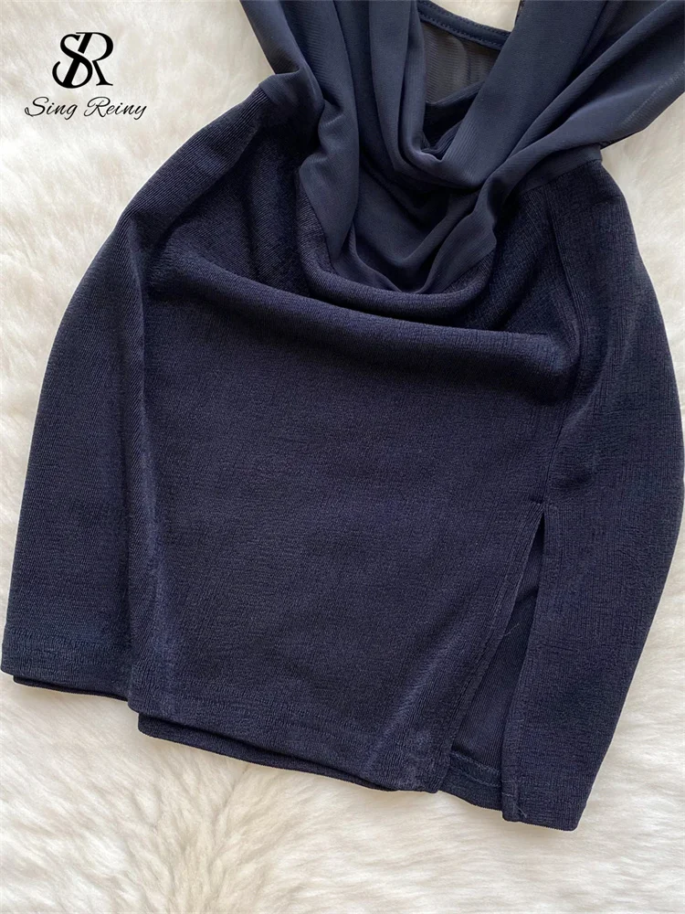 Abito da donna sexy con scollo all'americana trasparente senza schienale Abito tubino trasparente alla moda Abito corto diviso sensuale con fiocco estivo