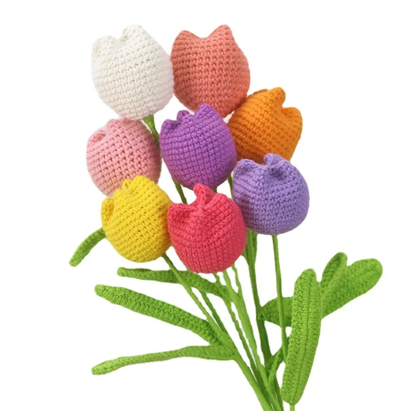 

5 Branches Handmade Artificial Flowers Tulip Bouquet Knitting Tulip Immortal Flower Plants For Wedding