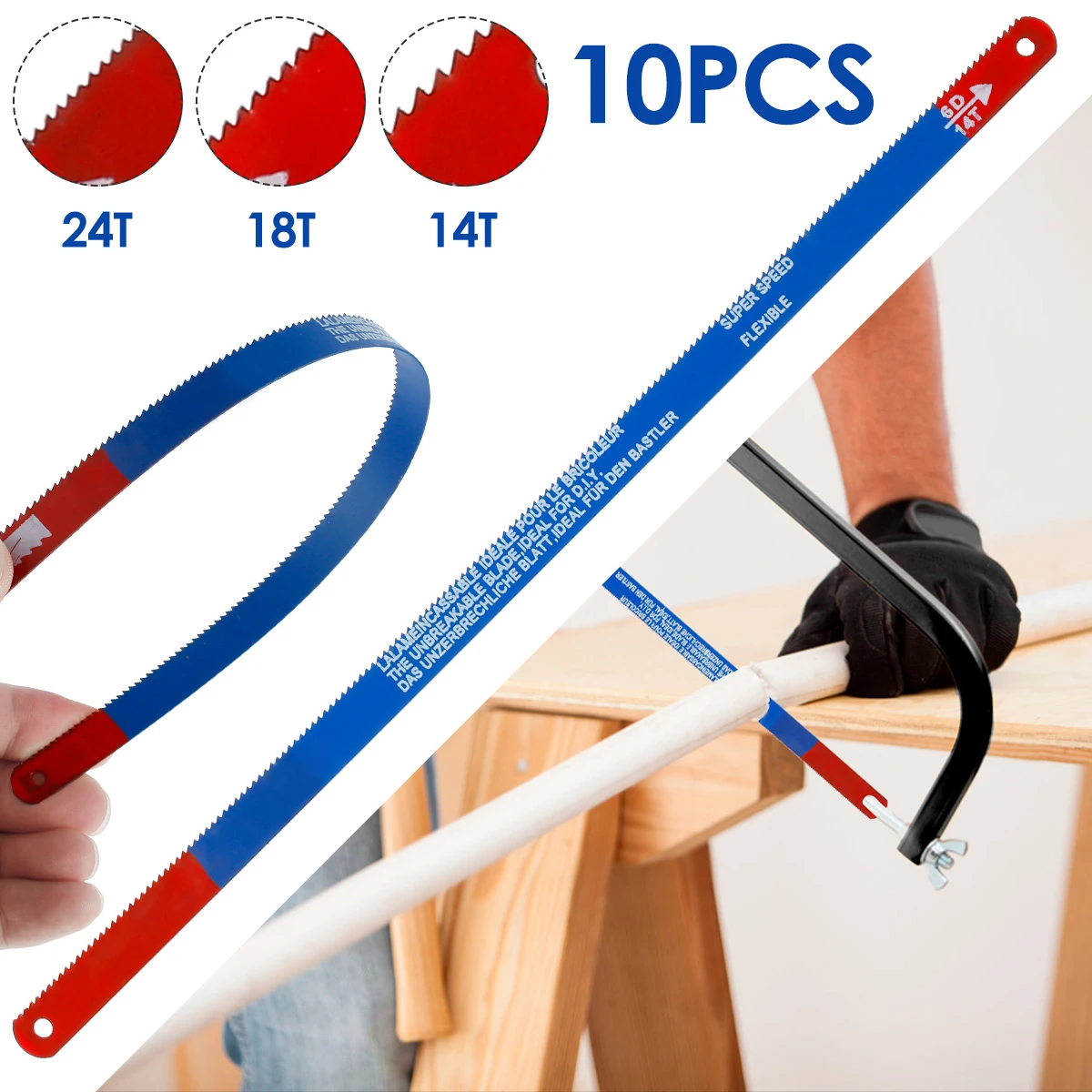 10pcs 11.8 Inch Hacksaw Blades Set M35 Steel Replacement Jig Saw Blade 18 Teeth Hacksaw Blade Fast Cutting Saw Blade