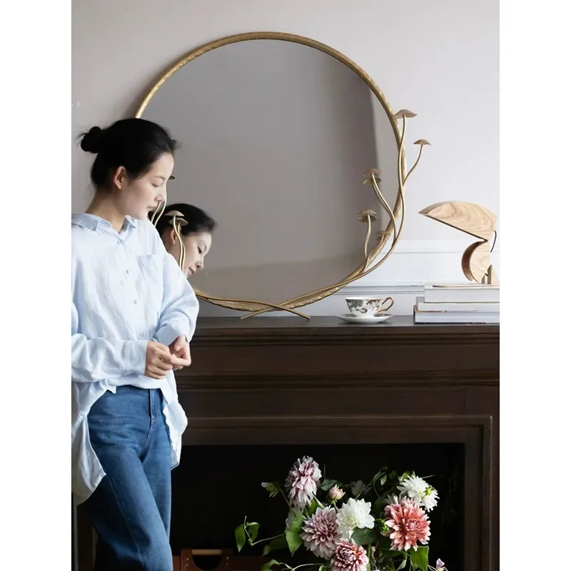 French-Style Luxury Hotel Bathroom Wall-Mounted Dressing Mirror Creative Art Design Mushroom Decoration High Definition Mirror