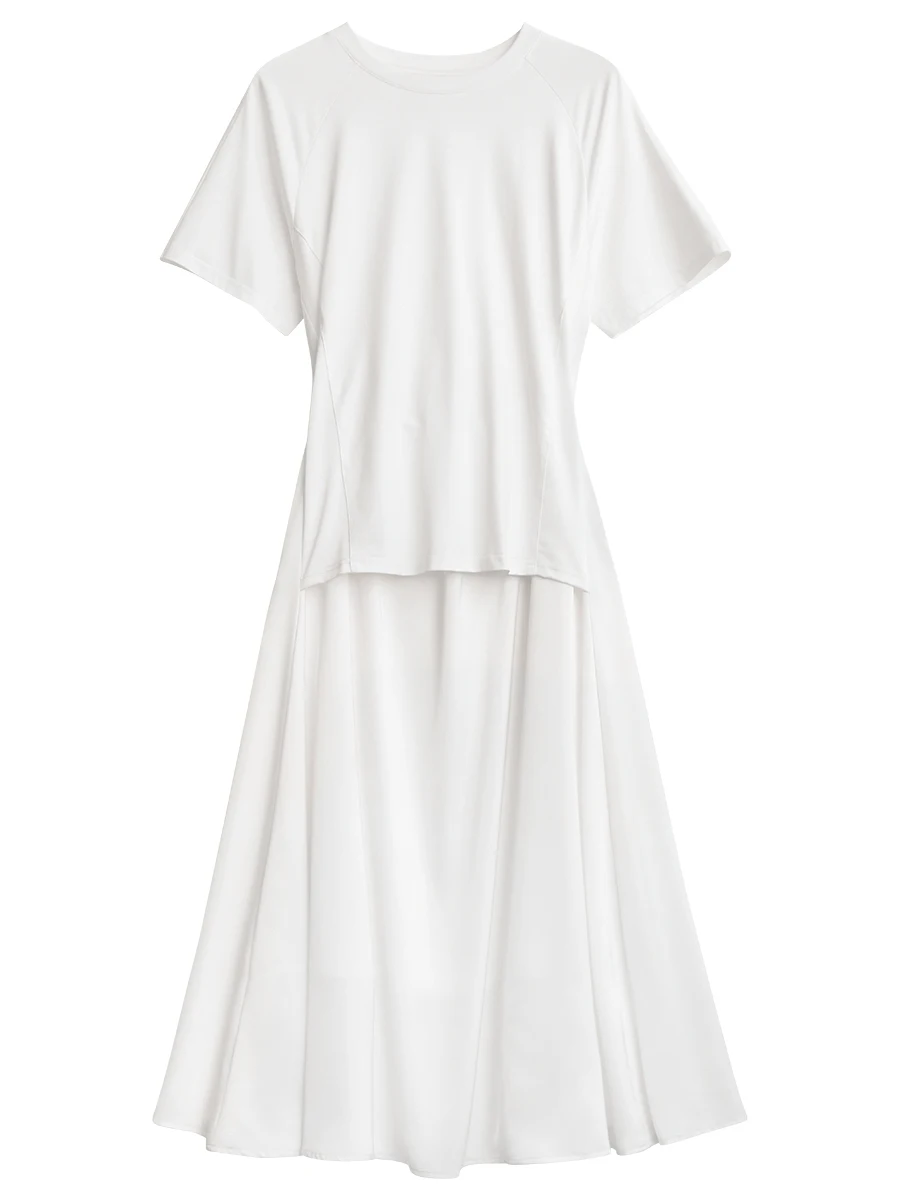 فساتين نسائية أنيقة من CHIC VEN بخصر عالٍ ورقبة دائرية وتصميم سادة وأكمام قصيرة فساتين نسائية طويلة تي شيرت مقسم لصيف 2025