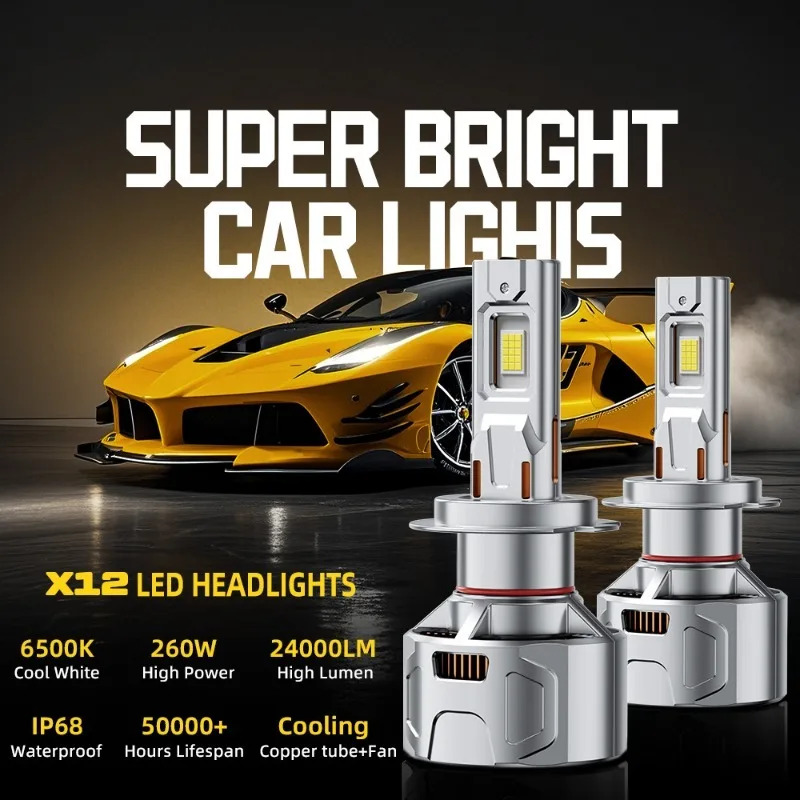 

2 шт. H7 светодиодные лампы для фар 260 Вт 24000LM H1 H4 H8 H11 H9 9005 HB3 9006 HB4 Супер яркие 6 медных трубок светодиодные лампы для фар