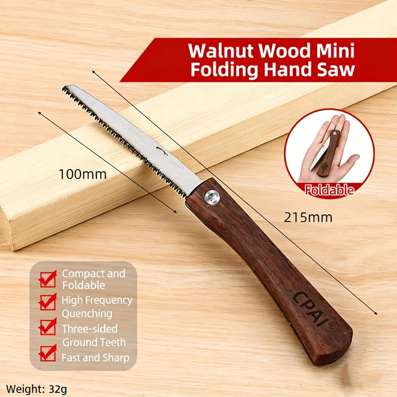 1pcs Mini Hand Saw for Wood, Portable Folding Saw with Walnut Handle, Cuts Branches, PVC & Lumber, Compact Storage