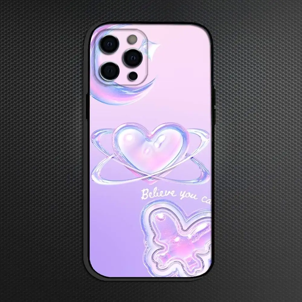 حافظة هاتف على شكل قلب ليزر على طراز INS لهاتف iPhone 16,15,14,13,12,11 Plus, Pro Max, أخرى غطاء أسود ناعم