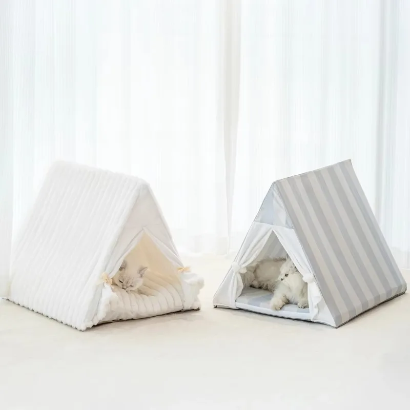 Foldable Faux Rabbit Fur Winter Pet Tent Comfortable Portable Cat Dog Sleeping Nest Removable Washable Cushion Indoor Pet