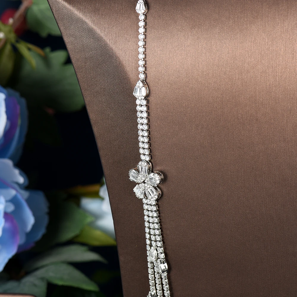 HIBRIDE Three Layers 2PCS Cubic Zirconia Women Jewelry Sets Trendy Necklace Earrings For Bridal Wedding Accessories N-1493