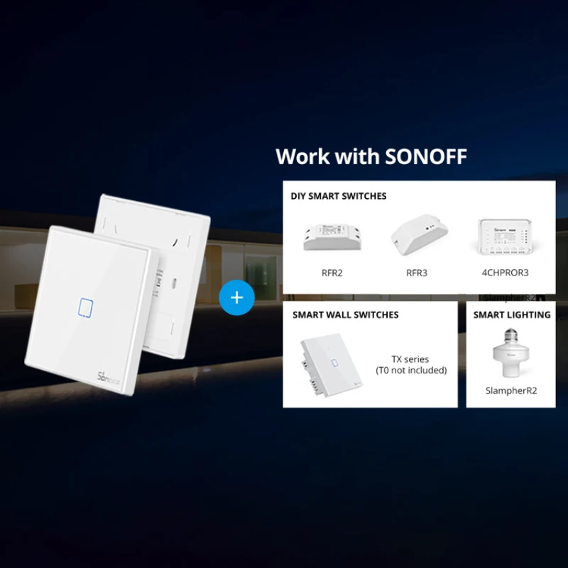 Sonoff t2eu rf smart wifi wand touch schalter mit rand smart home 1/2/3 gang 433 rf/stimme/app/touch steuerung arbeiten mit alexa