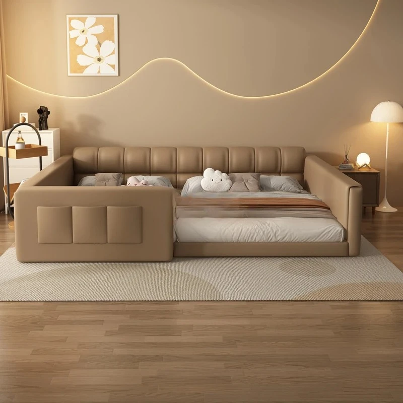 

Parent-child bed leather art anti-drop guardrail splicing tatami combination bed