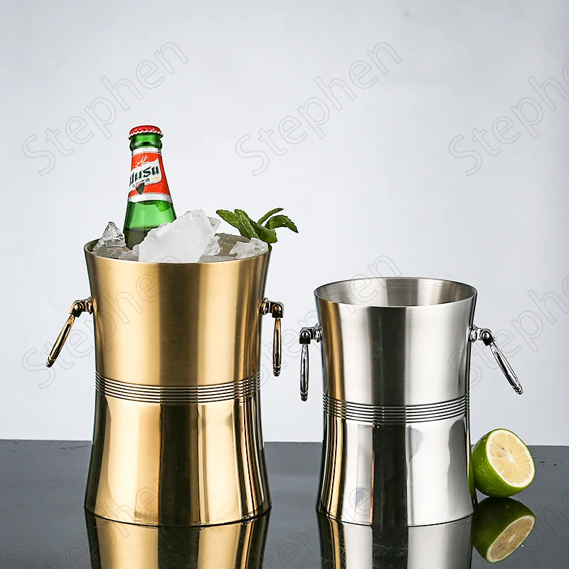 Stainless Steel Double Layer Thickened Ice Bucket Red Wine Champagne Ice Bucket Beer Bucket Bar Ktv Bar Home Drinking Utensils