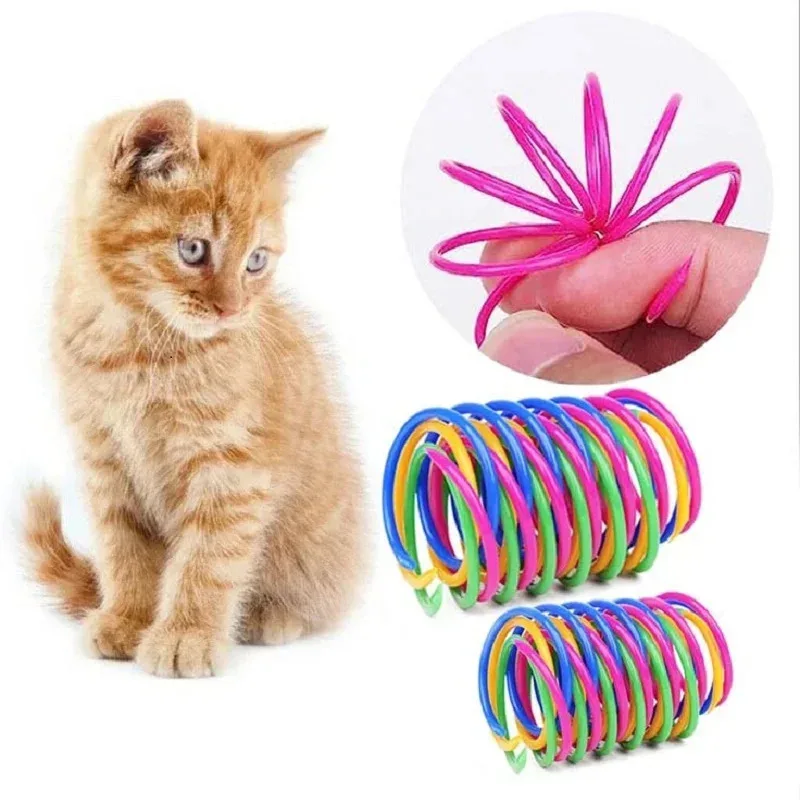4-24Pcs Cat Spring Toys Colorful Kitten Coil Spiral Springs Toy Durable Plastic Creative Cat Interactive Pet Toy New