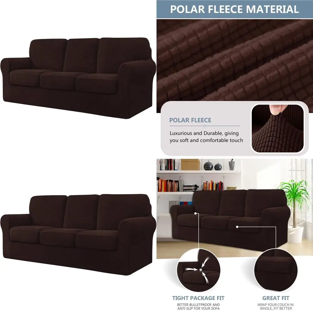 

7-Piece Sofa Slipcover Set: 1 Base + 3 Cushions + 3 Backrests, Thick Jacquard, Deep Coffee