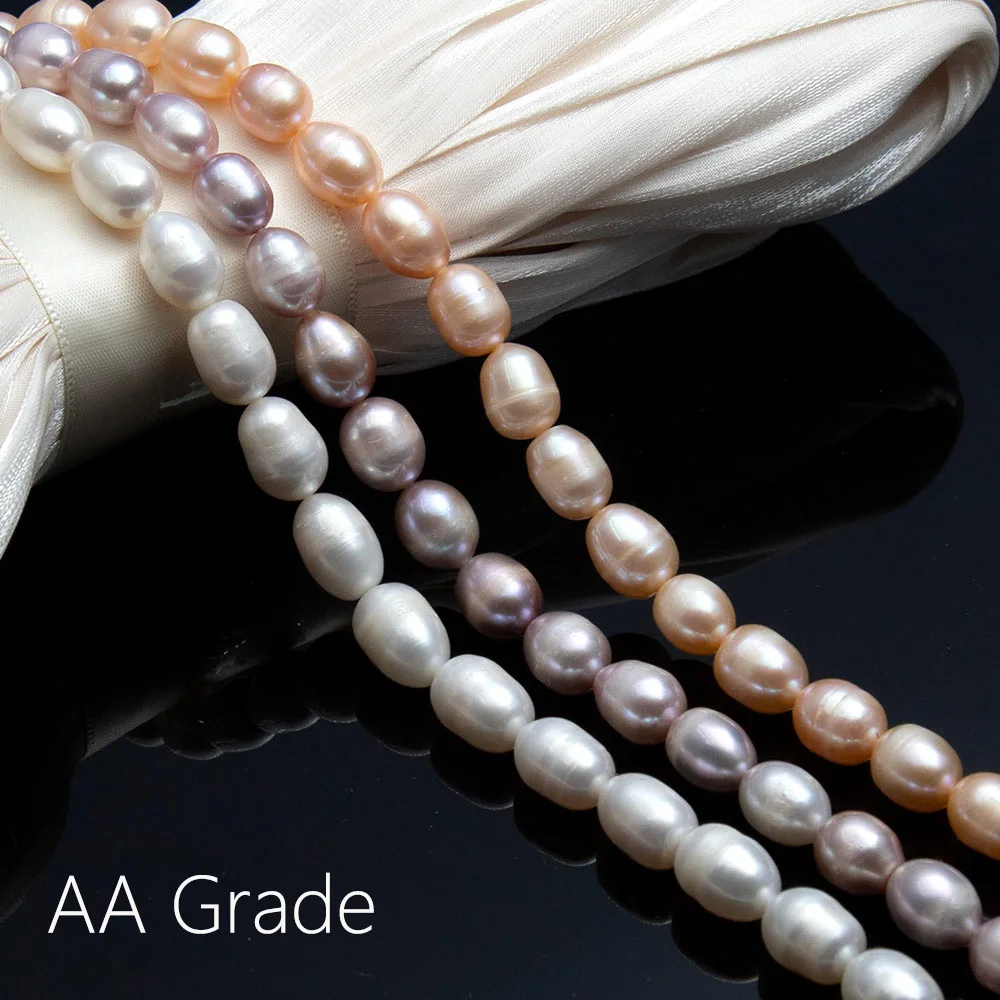 

AA Grade White Pink Purple Pearl Rice Shaped Natural Freshwater Pearl Beads Strand DIY Neckalce Bracelet Earrings Accessories