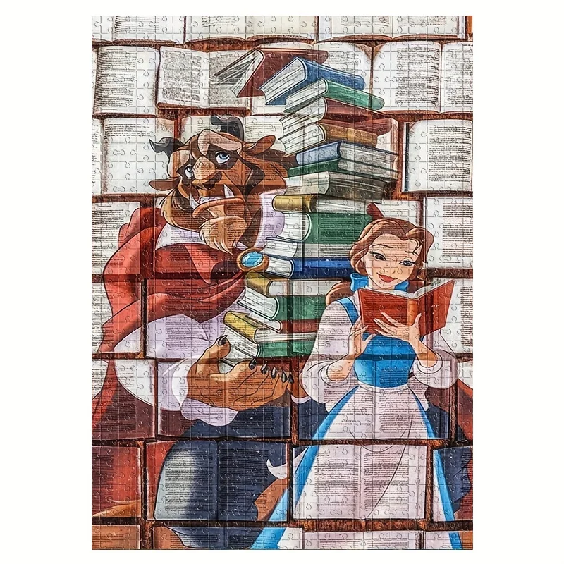 

1000pcs Puzzle Featuring Cartoon Characters, Beauty And The Beast, Belle with Books, Suitable for Wall Hanging. A Fun Game for