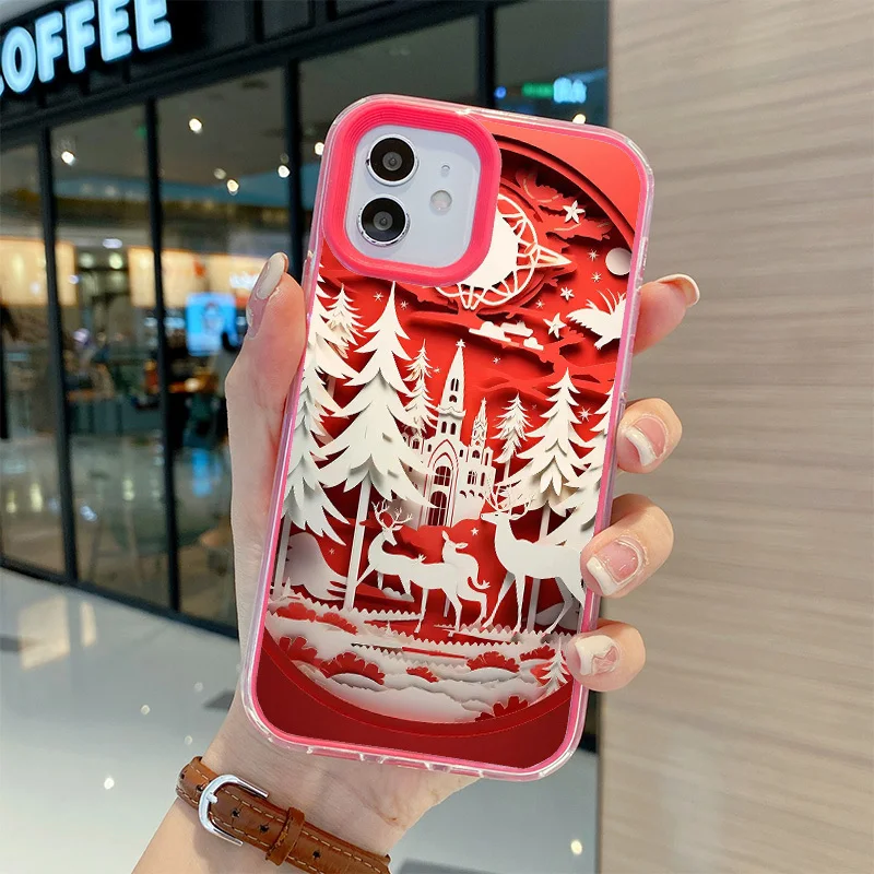 Hot 3D Merry Christmas Paper-cut 3 In 1 Clear Case For Iphone 11 14 15 16 Pro Max Soft TPU 12 13 Mini 7 Plus XS Max XR Cover