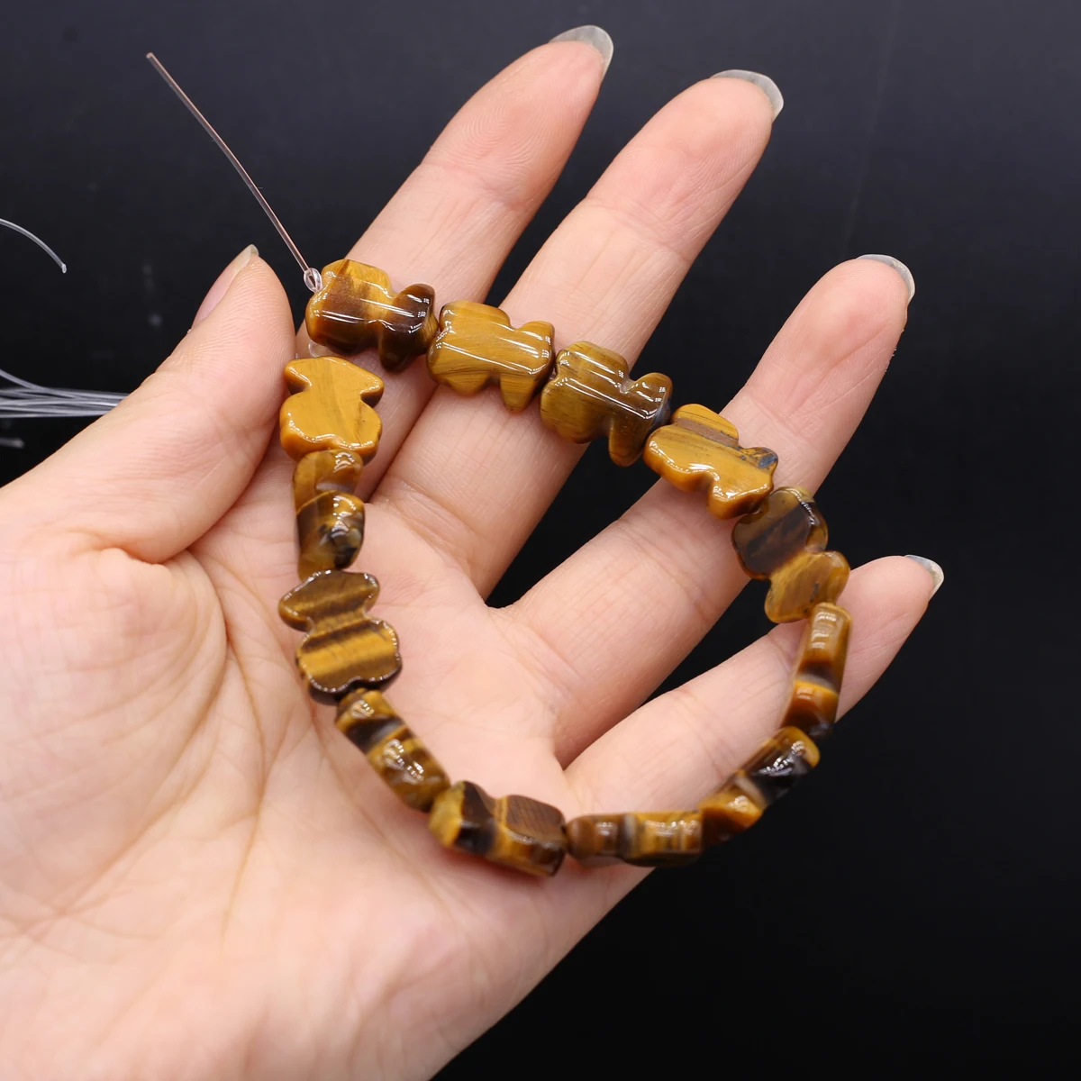 Wholesale Natural Stone Tiger Eye Stone Bear Shaped Straight Hole Scattered Beads DIY Necklace Bracelet Accessories 12x15mm