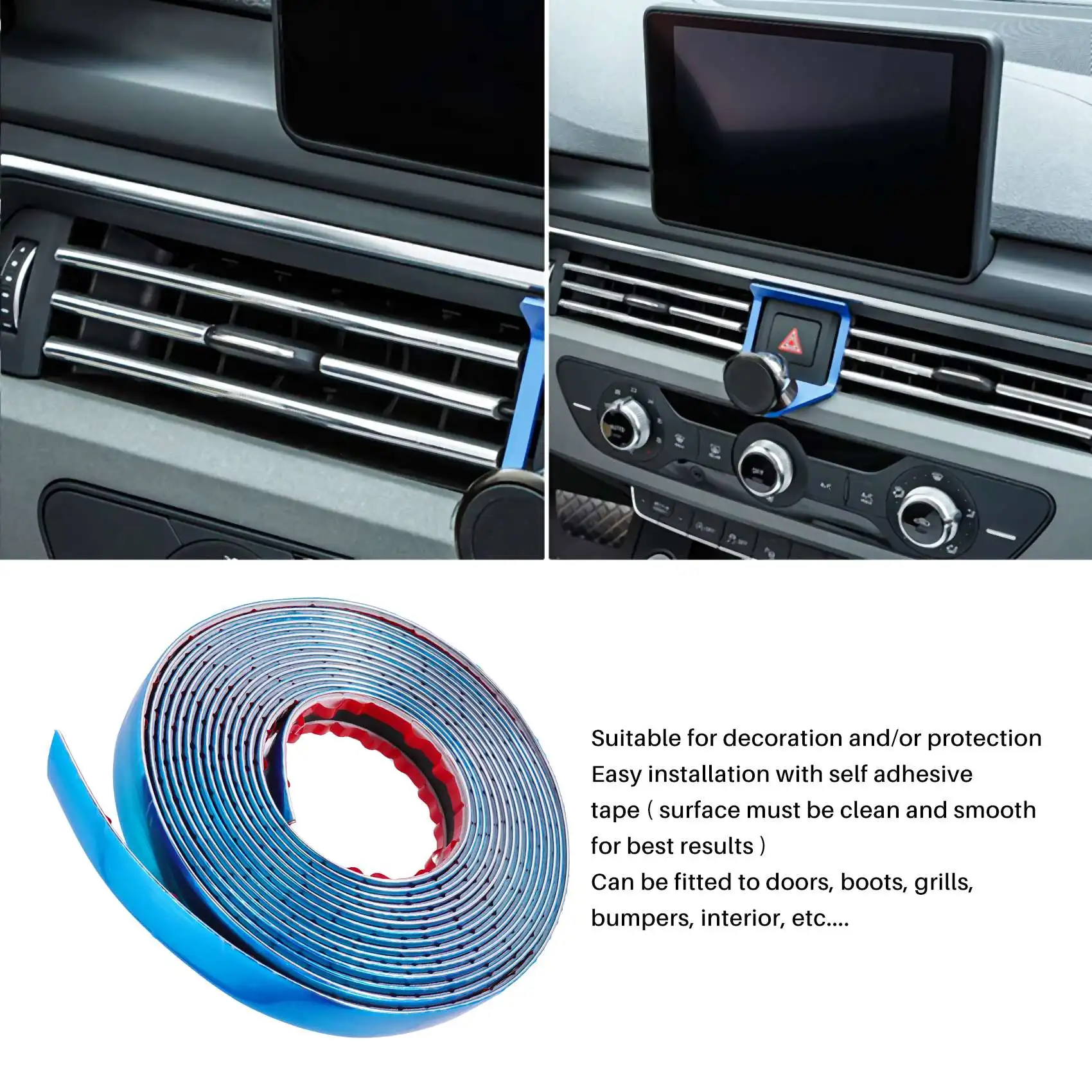 20mm 5m Chrome Moulding Strip Trim Self Adhesive Crash Protector