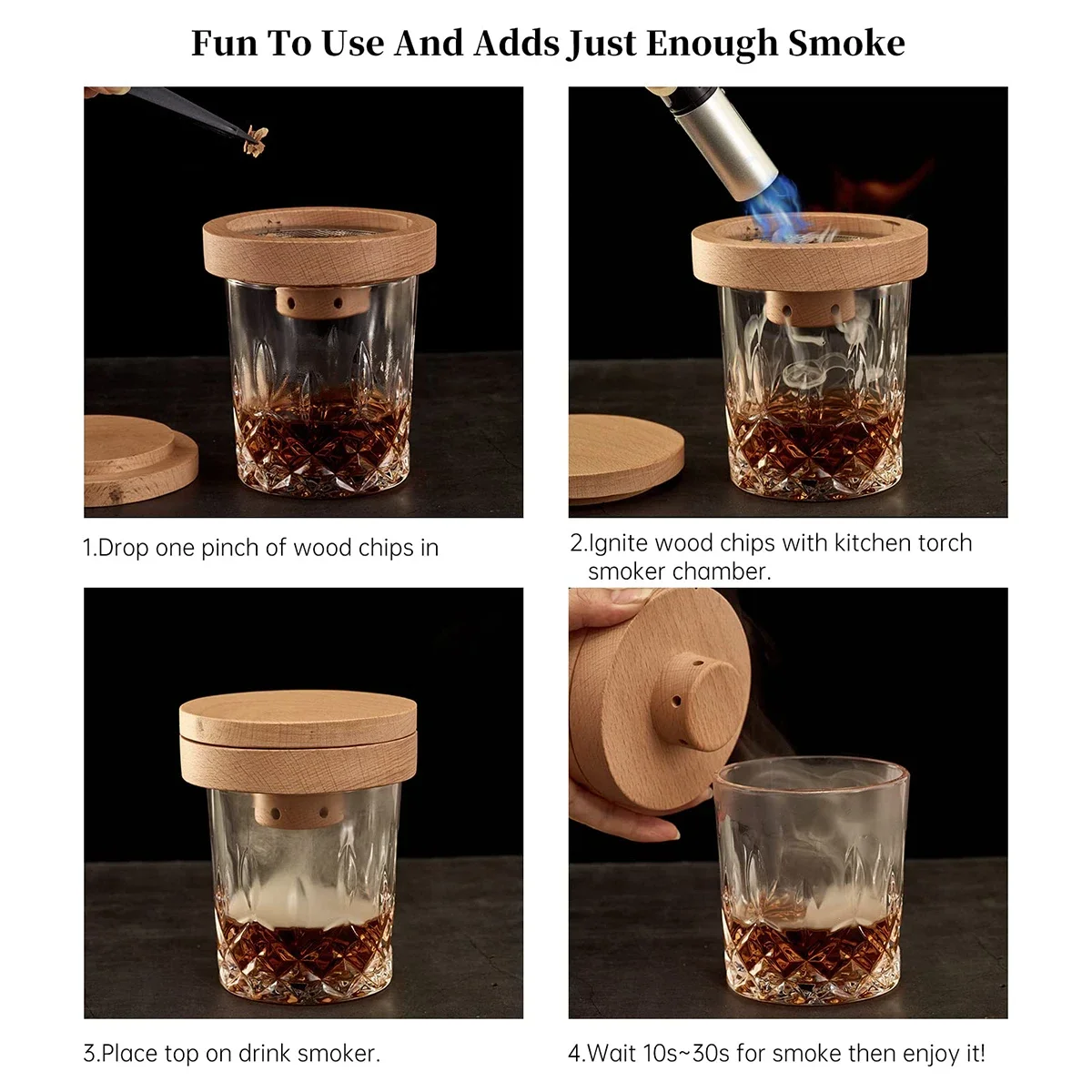 Cocktail Smoker Whiskey for Bar Drinks Kitchen Bartender Tools Wooden Smoked Wood Hood Smoker for Whiskey Alcoholic Drinks Gift