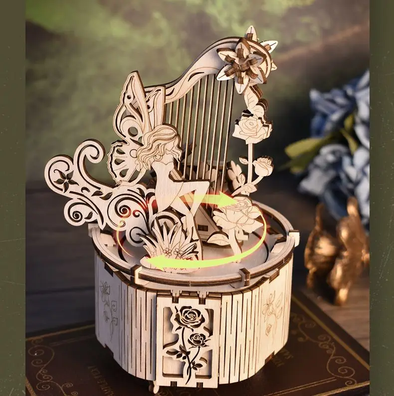 Handmade Music Box Harp Wooden Assembly Model 3D Three-Dimensional Puzzle Diy Adult Puzzle Toy Great Gift