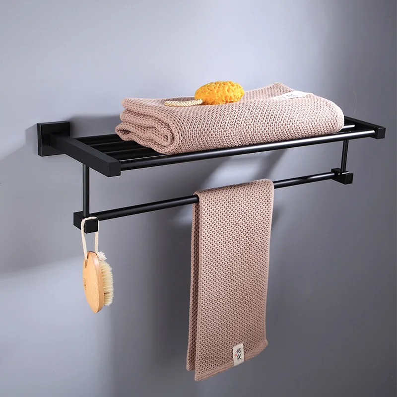 Porte-serviettes mural en aluminium massif, accessoires de salle de bains, étagère simple porte-serviettes, souffleur d\'air, crochet porte-brosse de