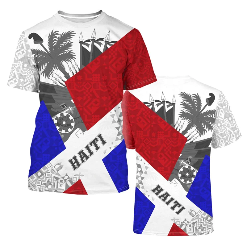 Fashion 2026Haitian Flag Pattern T-shirt 3D Printed Haiti National Day Short Sleeves Tops Fashion Street T Shirt Crew Neck Tees