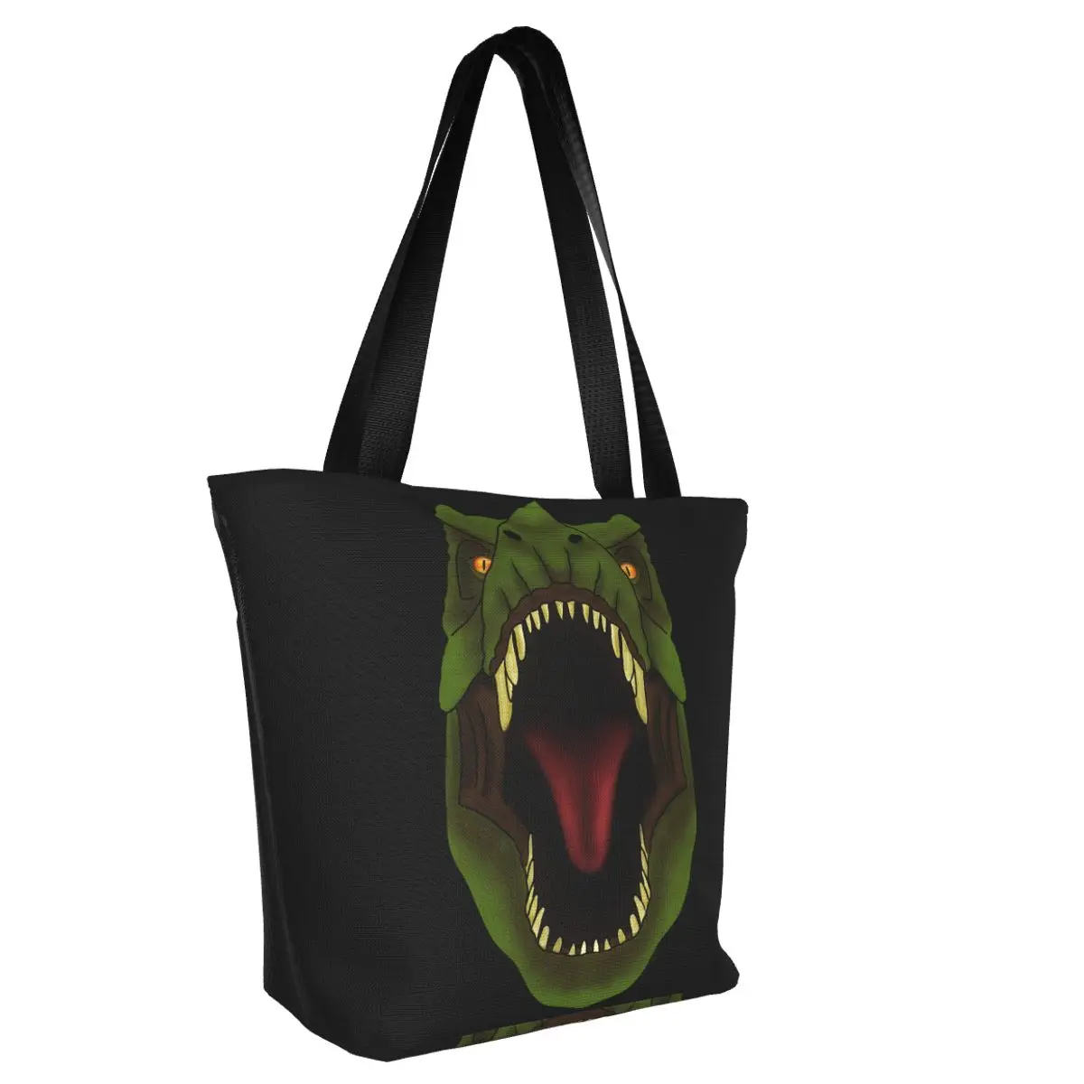 Custom Cute Printed Funny Dinosaur Mouth Shopping Tote Bag Durable Canvas Shopper Shoulder Cartoon Animal Handbag
