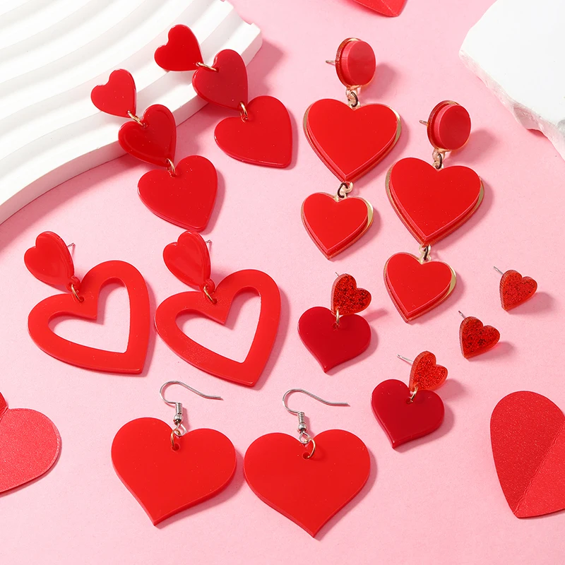 2 PCS New Heart shaped Love Acrylic Earrings Exquisite Romantic Earrings Pendant Party Gift Earrings