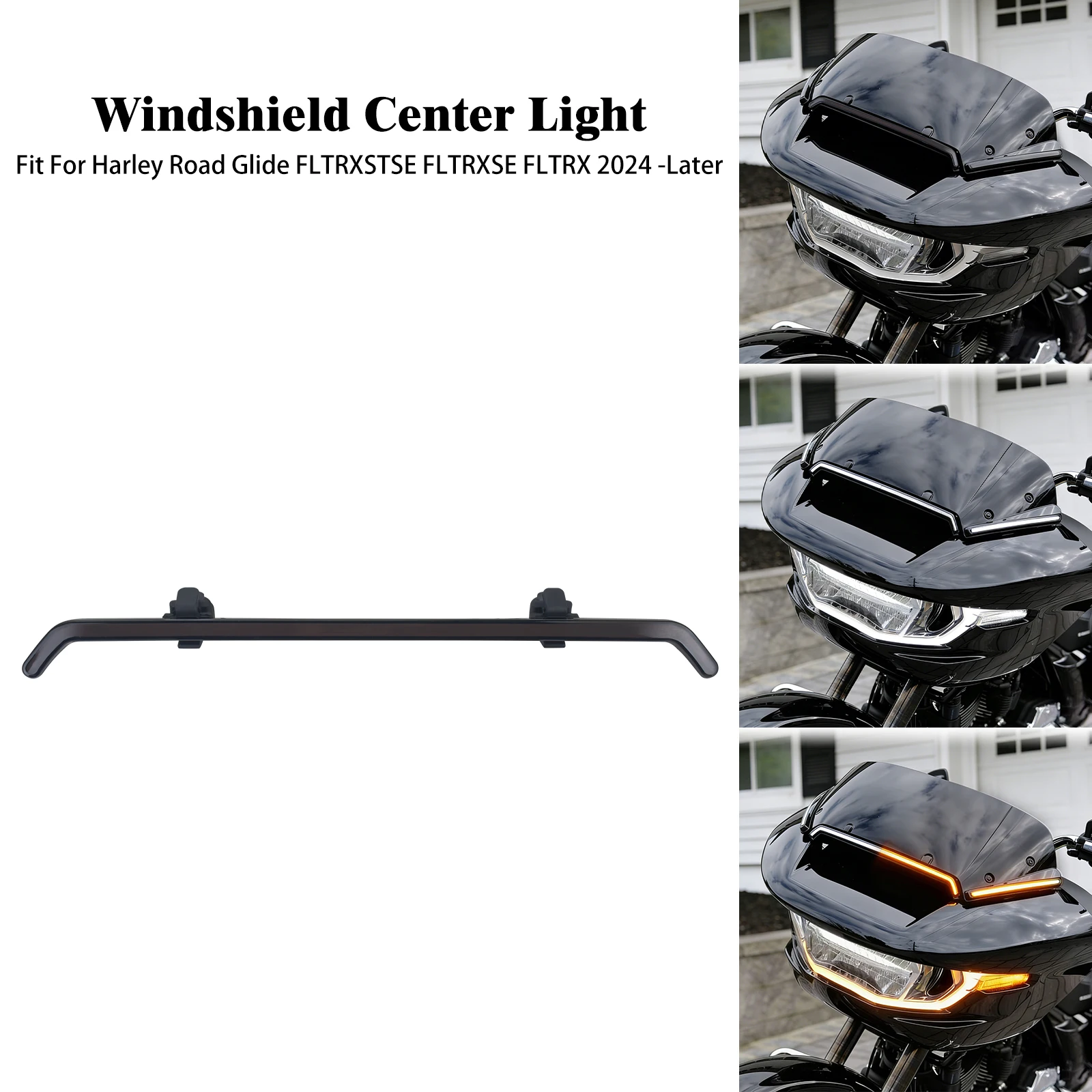 Motorcycle Windshield Center LED Light Turn Signal Running Lamp For Harley Touring Road Glide CVO FLTRXSE 23-Up FLTRX/ST 2024-Up