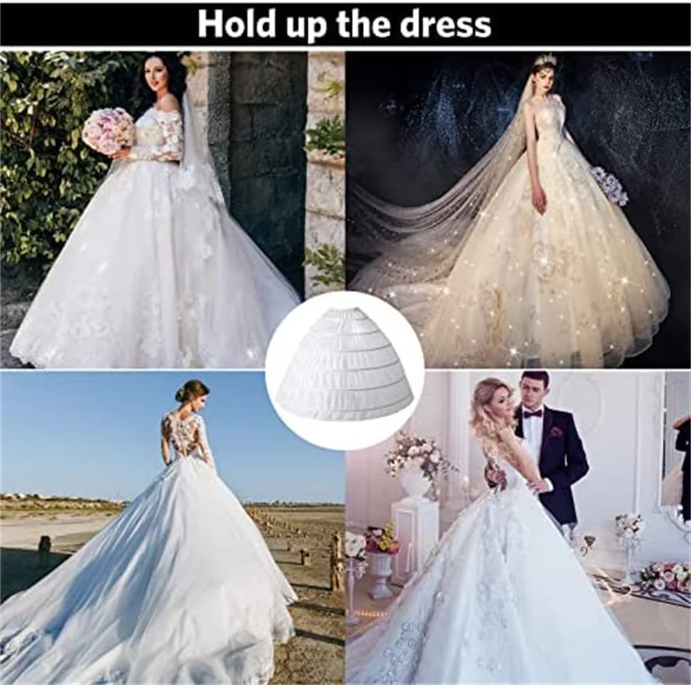 MisShow Puffy 6 Adjustable Hoops Women Petticoat White Floor Length Crinoline Underskirt for Ball Gown Bridal Wedding Dress