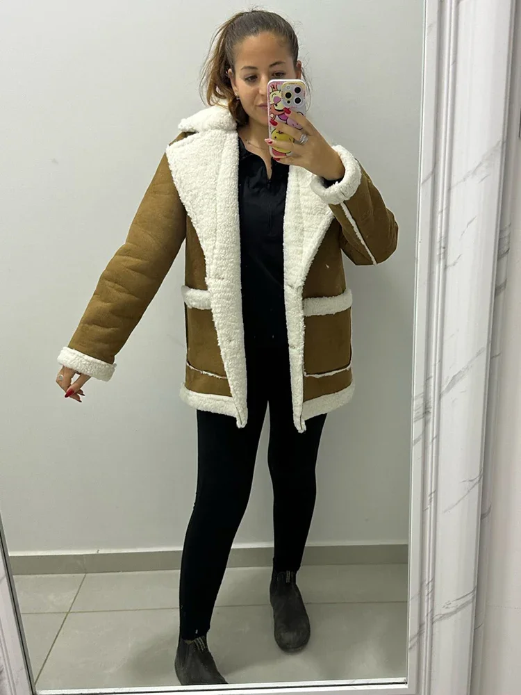 Winter Women Warm Fur Sheepskin Suede Fleece Coat Jackets Lamb Wool Thicken Locomotive Lapel Female Chic Outwear Teddy Coat