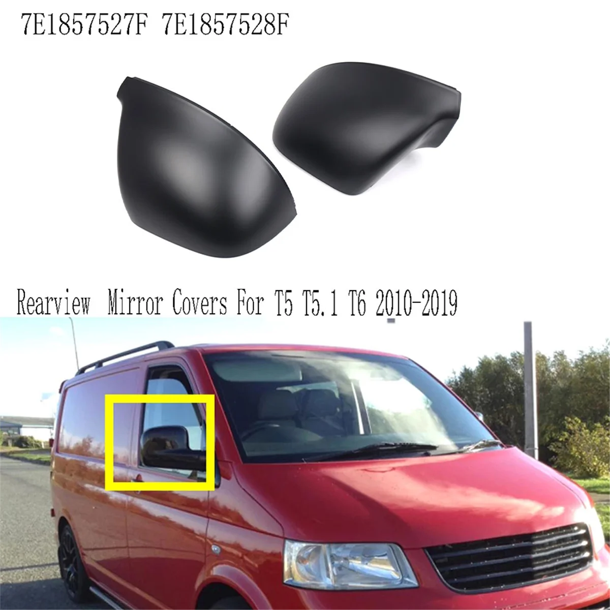 Rearview Mirror Covers Car Side Wing Mirror Shell Caps Replacement for VW Transporter T5 T5.1 T6 2010-2019 7E1857527F