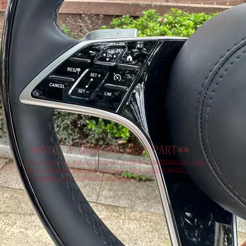 For Mercedes Benz Steering Wheel Horn Cover Piano Black Wood Outer Ring Black Leather Inner Ring Electroplating Kit Maybach