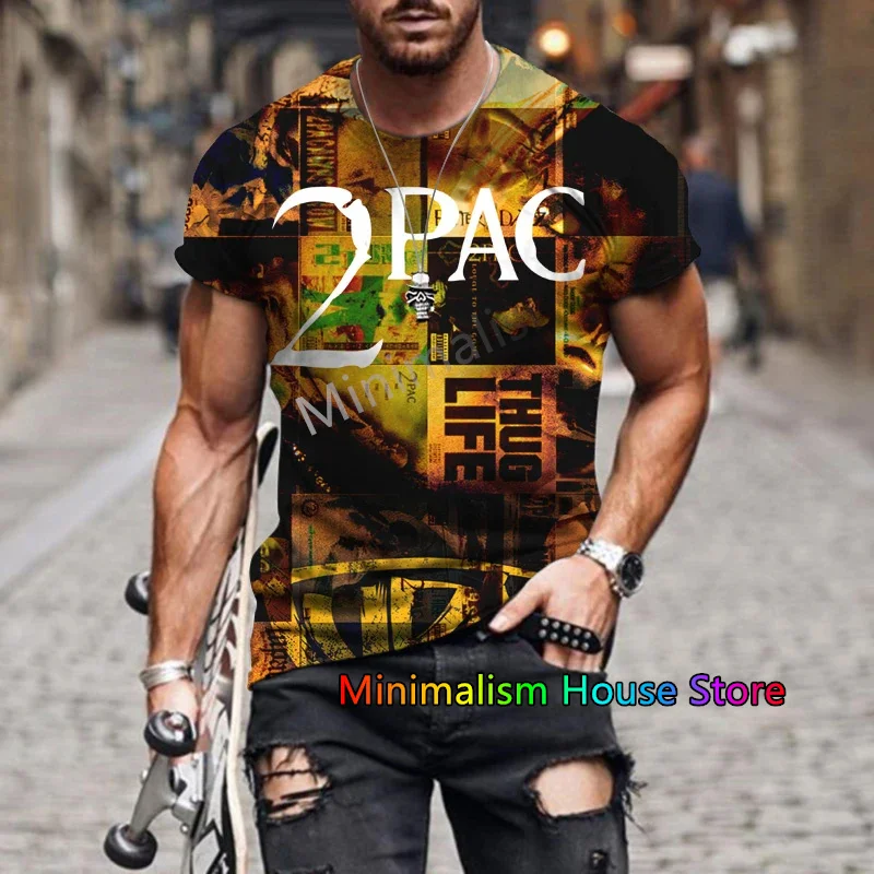 Tupac T Shirt Rapper 2 PAC West Coast Gangsta Rap Hip Hop Oversized Short Sleeve Tees O-neck Breathable Streetwear Men Clothing