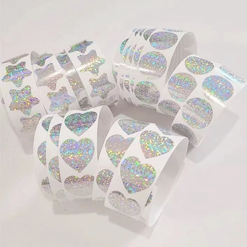 500pcs/roll 1inch Sequin Sticker Star Heart Circle Decor Sticker Gift Decor Sticker Birthday Baby Shower Party Decor Supplies