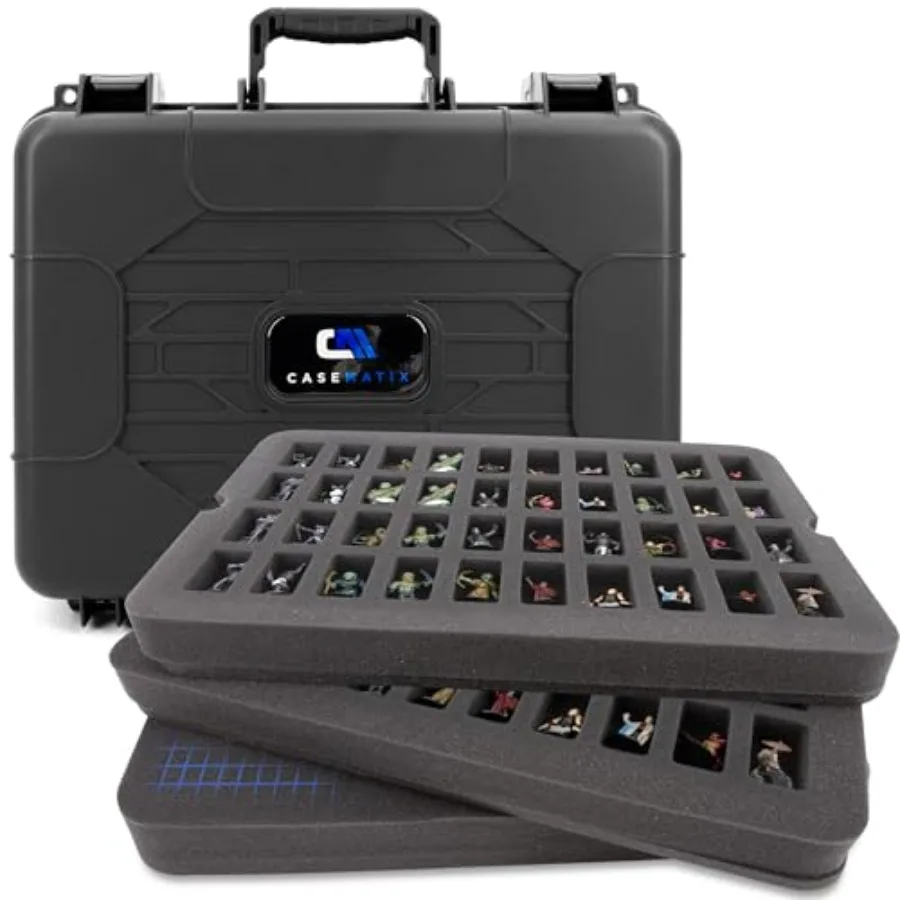 

Hard Shell Miniature Carrying Case - 80 Slot Figurine Miniature Storage Case with Customizable Foam Layer for Large Miniatures