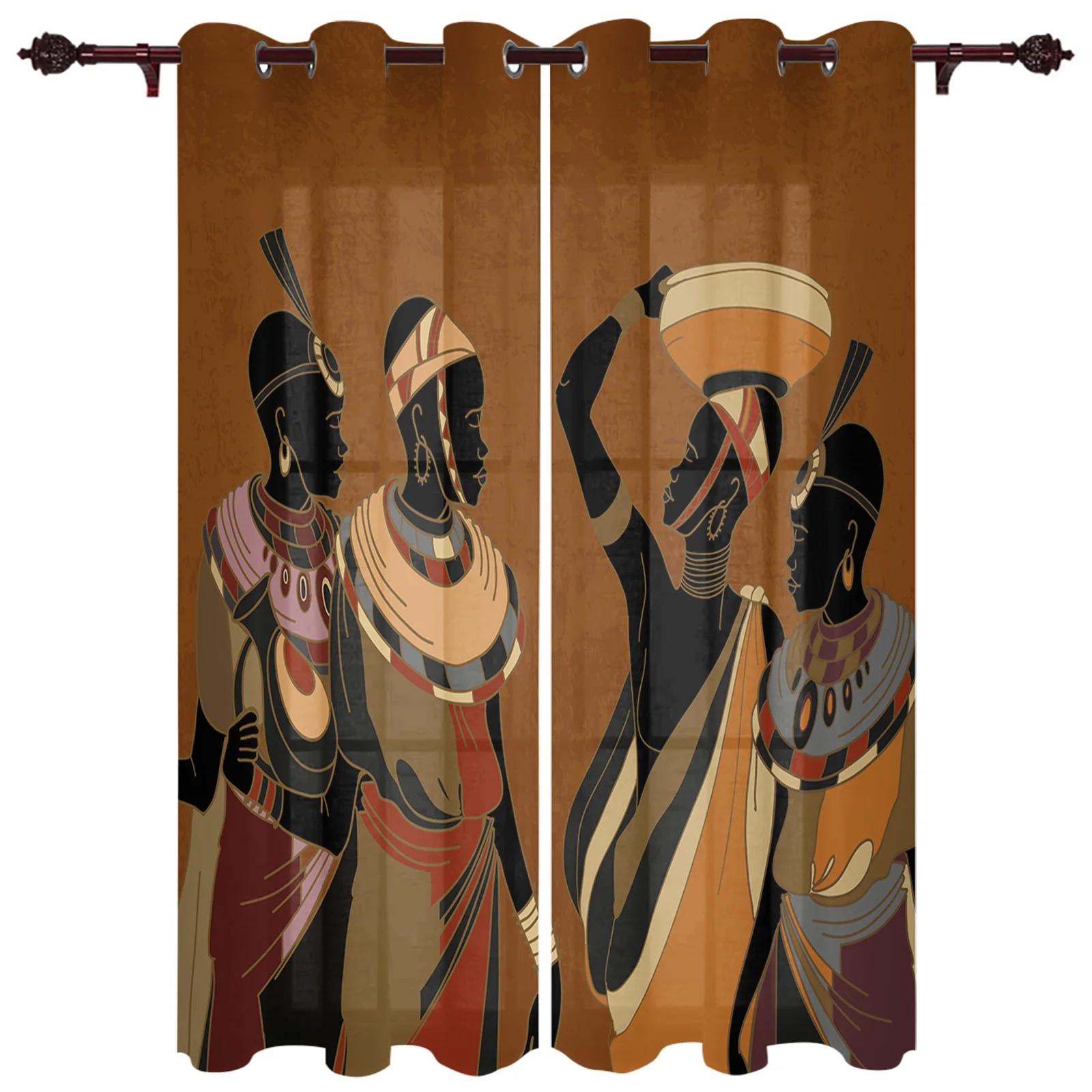 Ethnic Style African Women Black Folk Costume Outdoor Curtain Garden Patio Curtains Bedroom Living Room Kitchen Bathroom Curtain