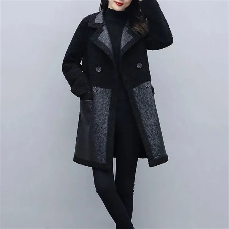 Large Size Jacket Women\'s New Two-Sided Fur Coat Autumn Winter 2024 Lambswool Outerwear Long Padded Overcoat Ladies Leather Tops