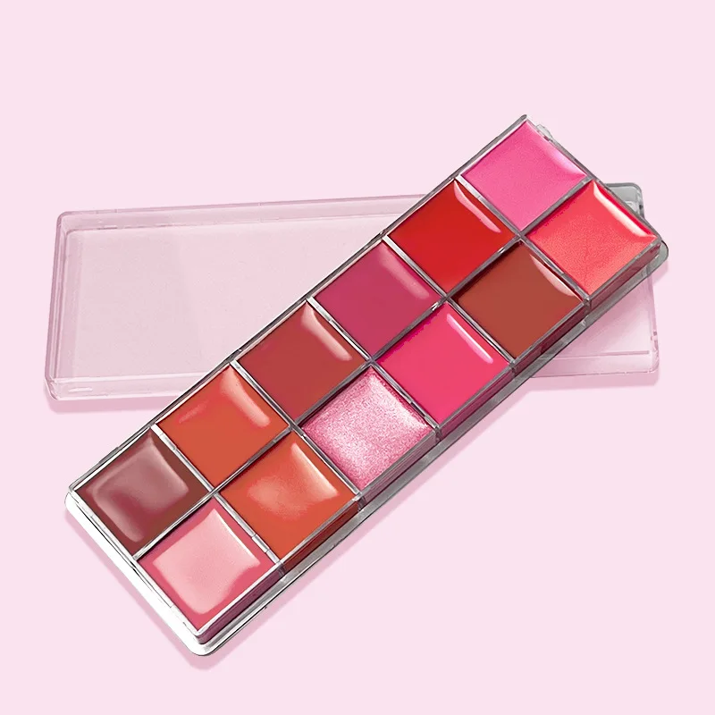 12 colores hidratante no pegajoso taza labio barro labio glaseado crema terciopelo mate brillo labial paleta de lápiz labial