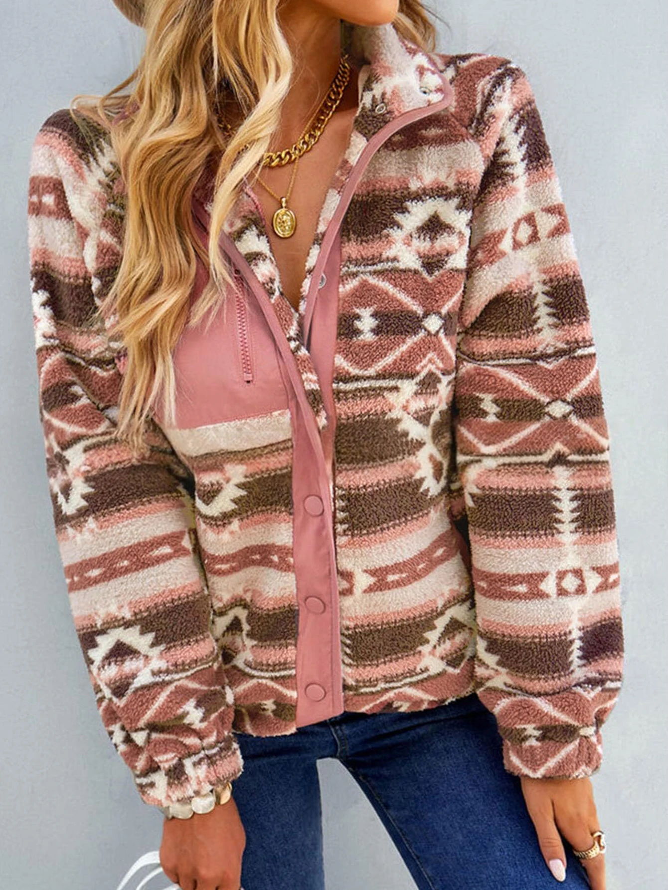 

Women's Autumn Winter Long Sleeve Coats Stripes Graphic Print Comfortable Fluff Lapel Single Breasted Button Front