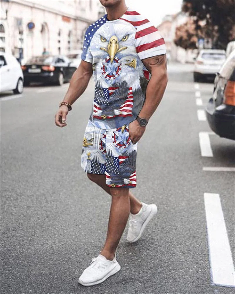 

2025 Men's Suit O-neck T-shirt Shorts Sportswear 2piece Set Jogging Fitness Male Clothes Streetwear Tracksuit Summer Beach Style