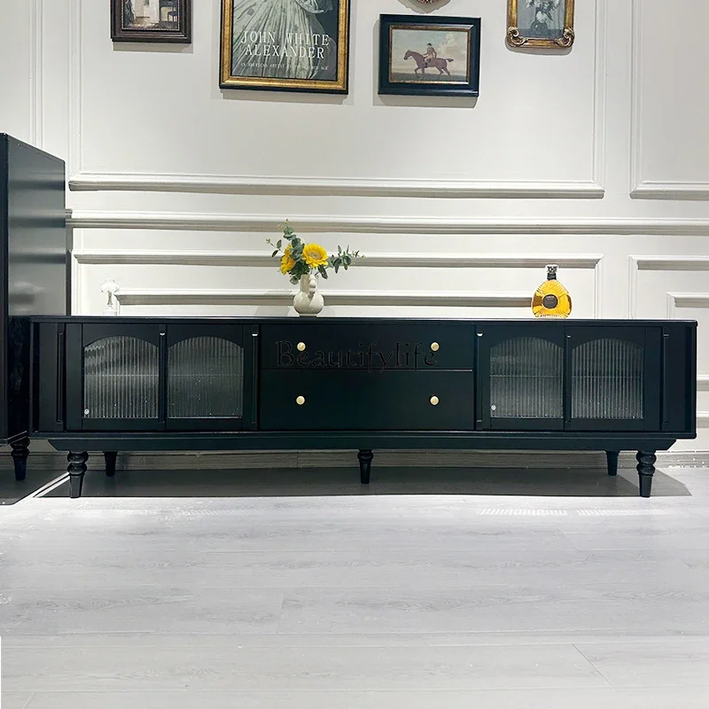 

LXRetro American pure solid wood TV cabinet French simple black small apartment