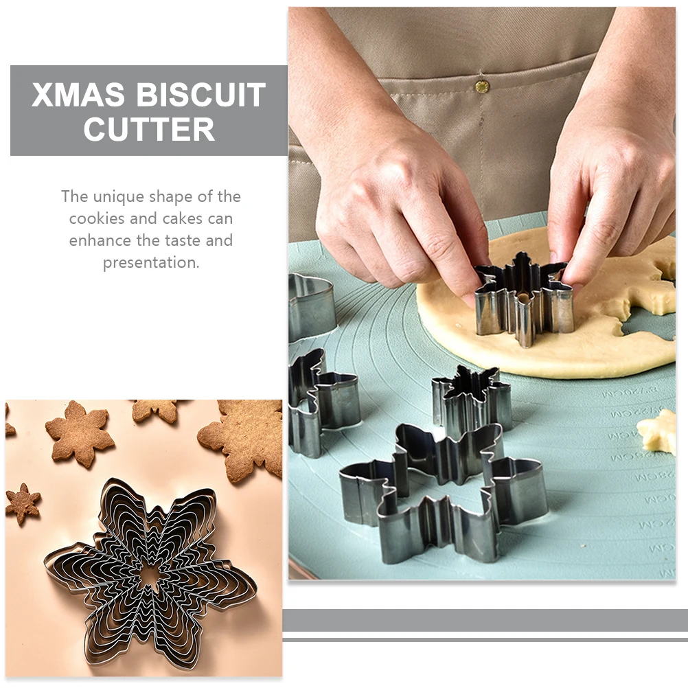 

1 set Snowflake Cutter Set Stainless Snowflake Cookies Cutter Set Steel Biscuit Mold Reusable Xmas Party Baking Tool