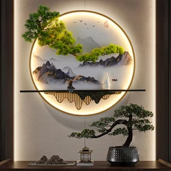 Modern Wall Picture with Lamp LED Indoor Chinese Green Landscape Creative 3D Picture Lamp for Home Living Room Study Decorations