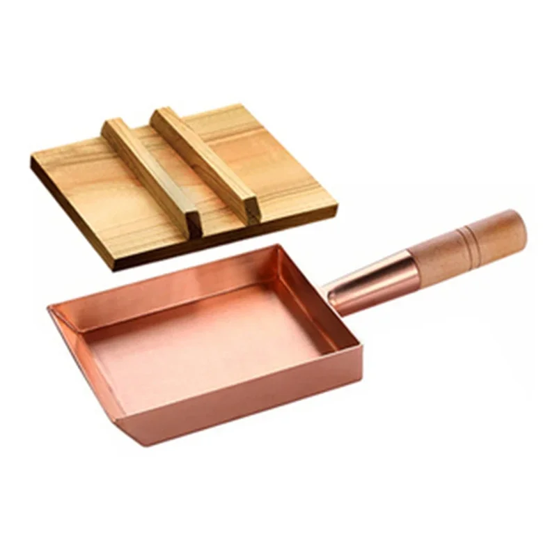 Japanese style Yuzi braised copper pot Brass baking tray Copper frying pan Square pan with wooden handle Copper Pot pancake pan