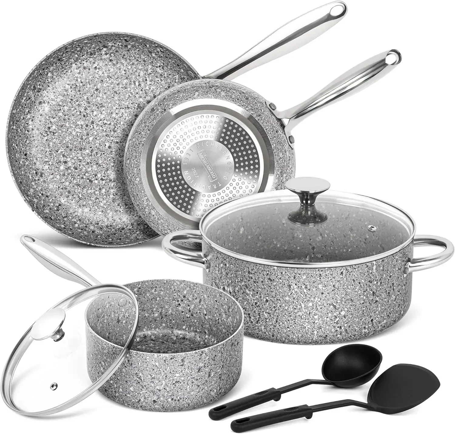 NEWPots and Pans Set, Stone Cookware Set with Super Nonstick Results, Stone Pots and Pans Set - 8 Piece Kitchen Supplies