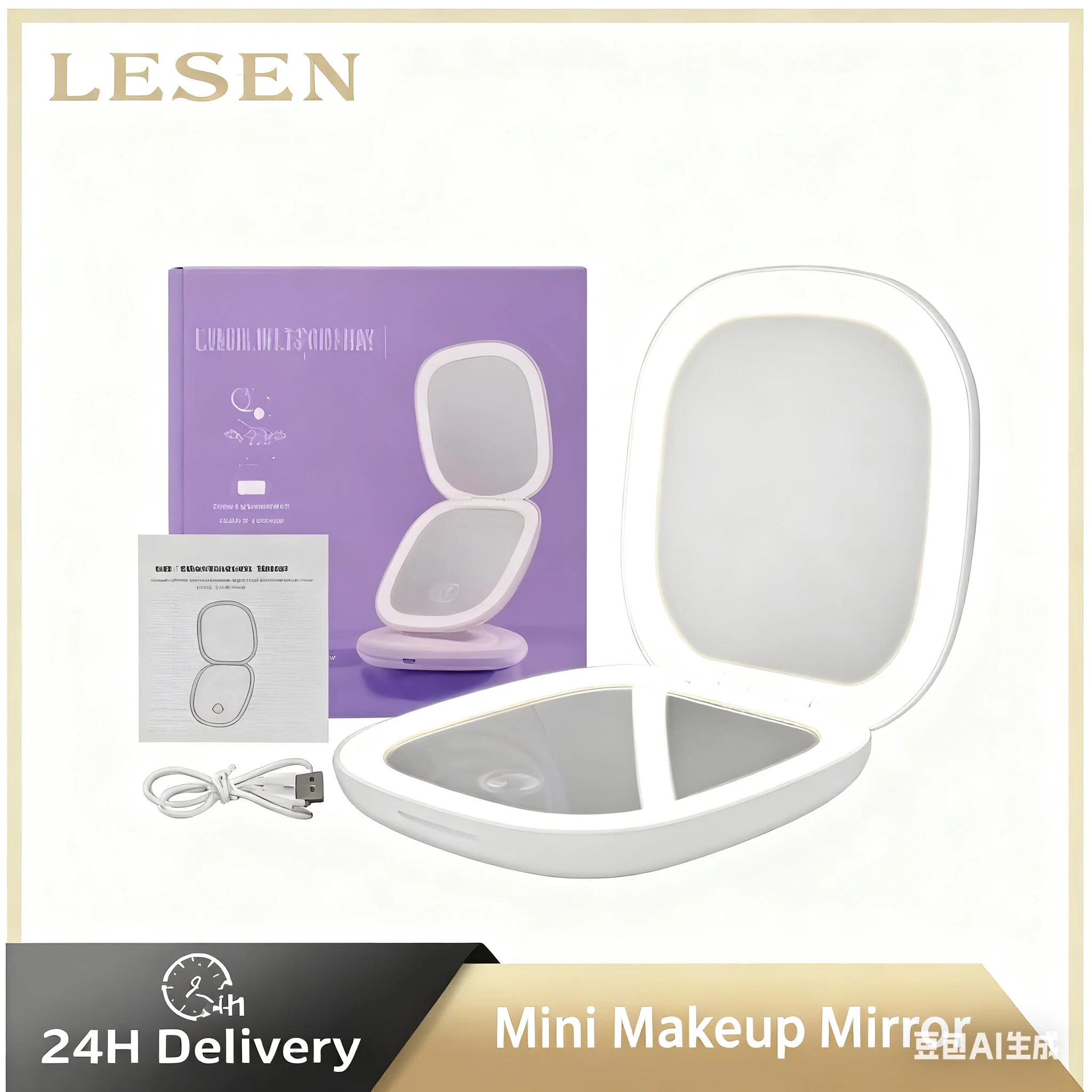 

LESEN Led Mini Makeup Mirror With Light Magnifying Makeup Mirror Compact Pocket Portable Foldable Cosmetic Charge Makeup Mirror